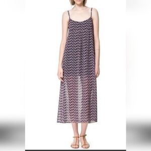 Zara Woman Geometric Print Maxi Dress Large - Boho Spaghetti Strap Cutout